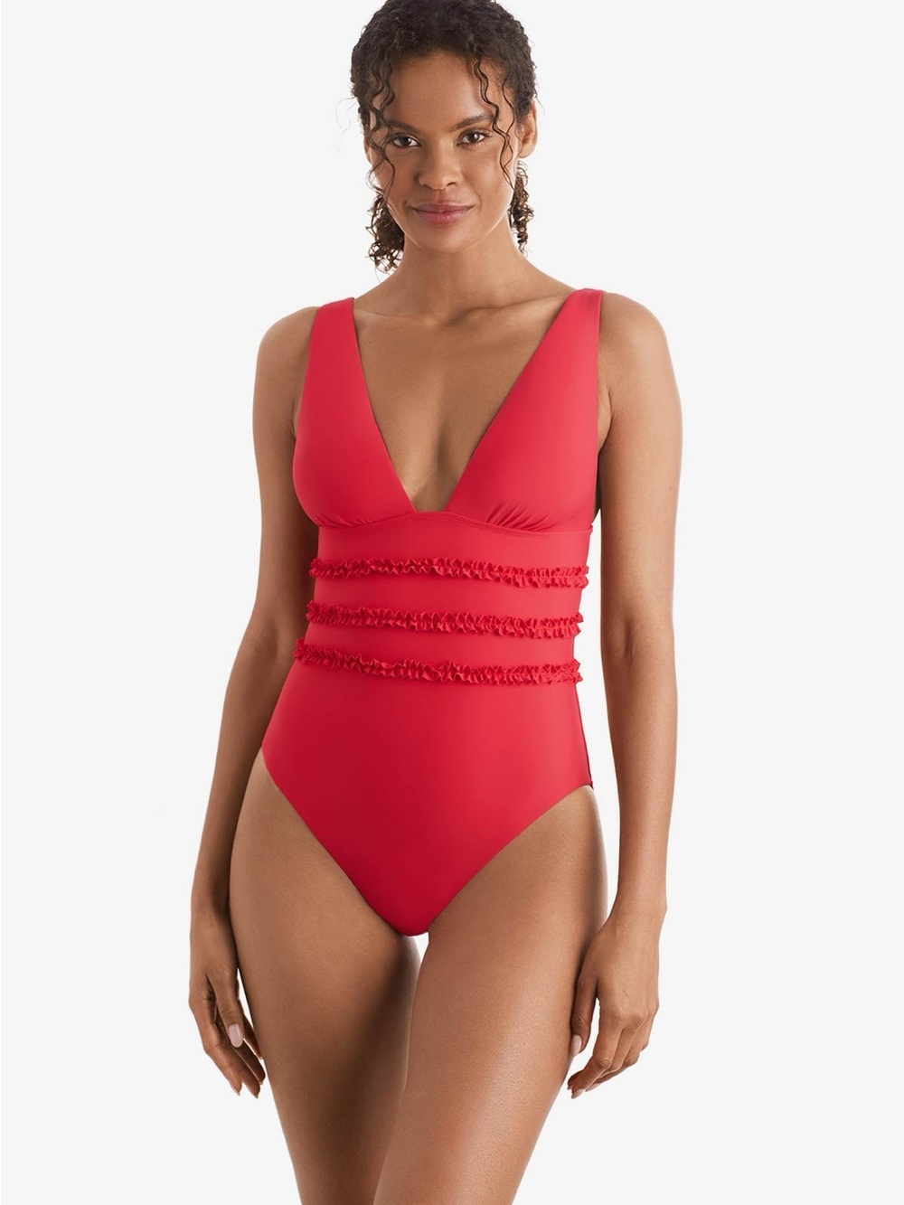 🆕Mimi Flamingo One Piece Swimsuit Ruffles Red Women’s Size 12